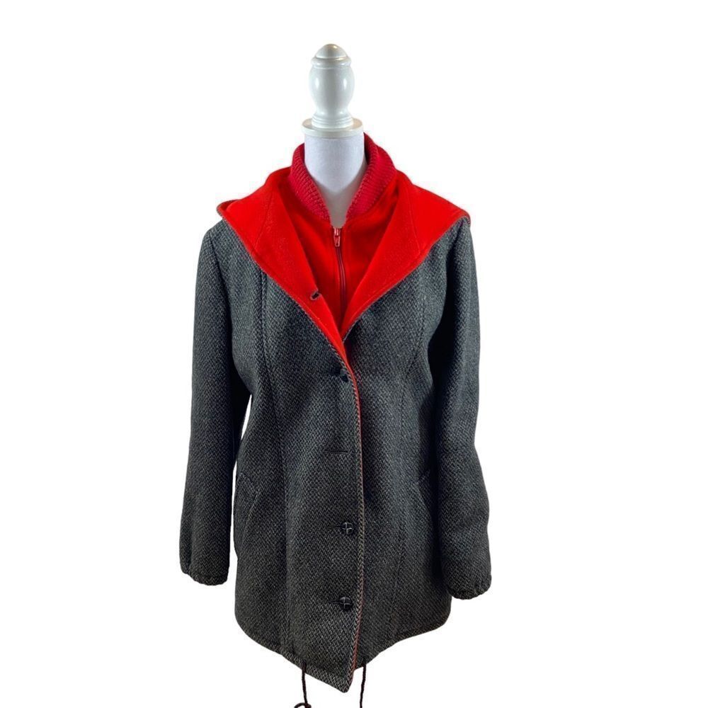 Ladies Vintage MacKintosh Brand Wool VestCoat Red And Grey/Black Size 8‎